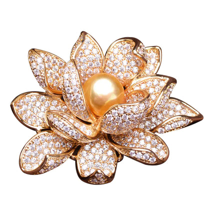 Lotus Flower Brooch with Freshwater Pearls