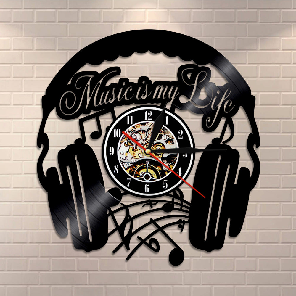 Headphone Shaped Vinyl Record Wall Clock, Quartz Clock