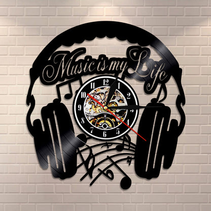 Headphone Shaped Vinyl Record Wall Clock, Quartz Clock