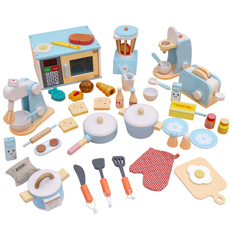 Wooden Blue Pretend Play Toaster and Juicer Set