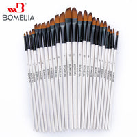 12pcs Nylon Hair Wooden Handle Paint Brush Set