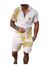 Men's Casual 3D Printed Polo Shirt and Shorts Set