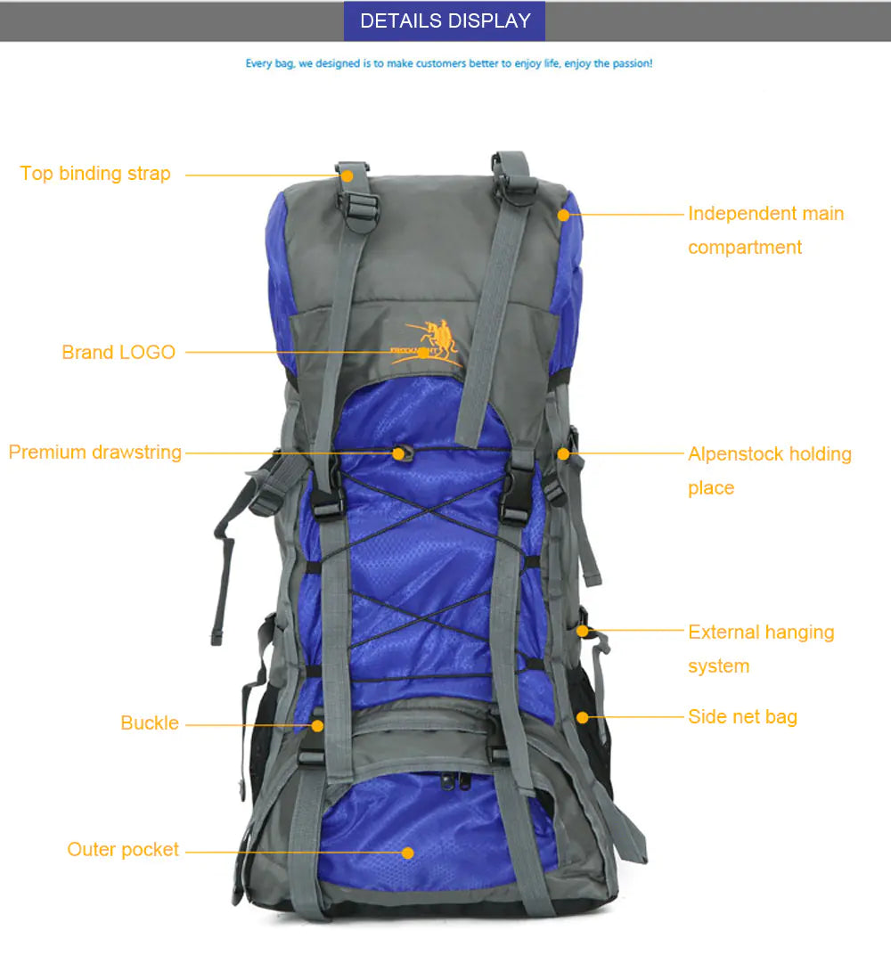 60L Waterproof Outdoor Hiking Backpack for Travel