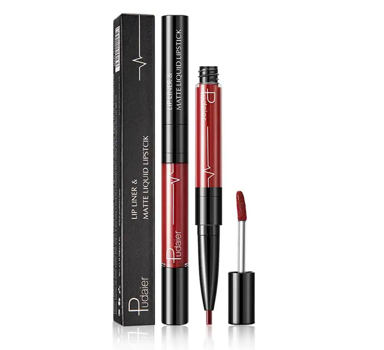 Pudaier 2-in-1 Matte Lip Gloss & Lip Liner - Agate Red