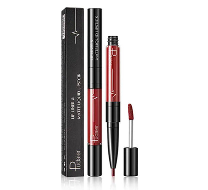 Pudaier 2-in-1 Matte Lip Gloss & Lip Liner - Agate Red