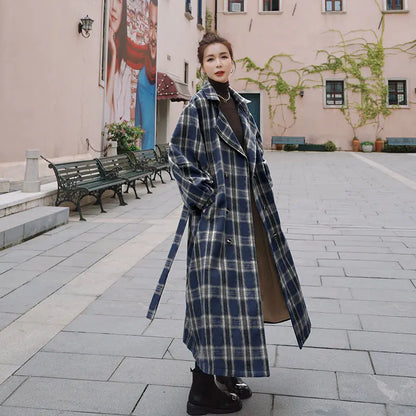 Women's Mid-length Plaid Wool Coat