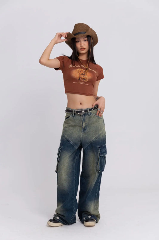 Unisex Loose Wash Denim Workwear Trousers
