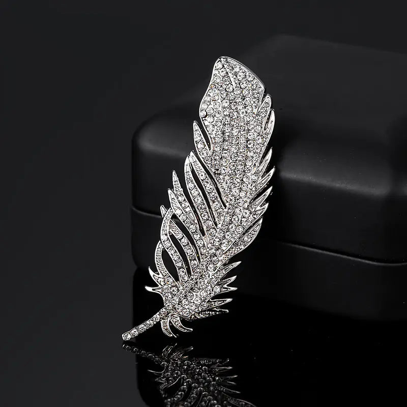 Elegant Rhinestone Feather Brooch for Women