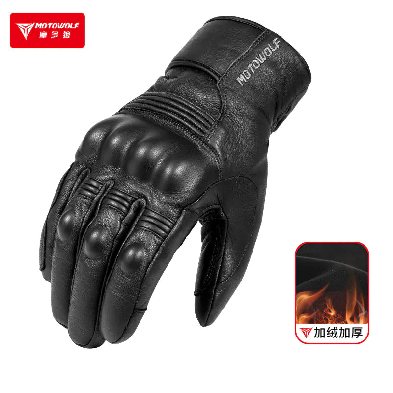 Winter Thickened Leather Motorcycle Riding Gloves