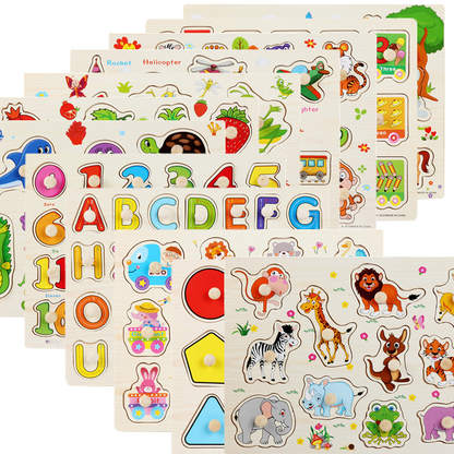 Montessori Wooden Puzzle Set for Kids with Letters & Shapes