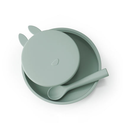 Silicone Baby Dinner Plate and Rabbit Bowl Set (3 Pieces)