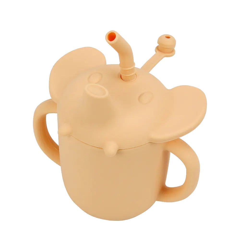 Silicone Infant Straw Water Cup with Handle (Double Mouth)