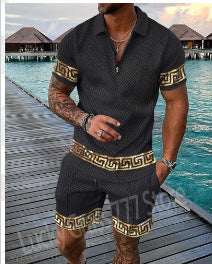Men's Casual 3D Printed Polo Shirt and Shorts Set