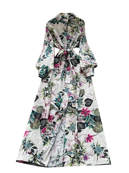 French Retro Floral Waist Tie Dress