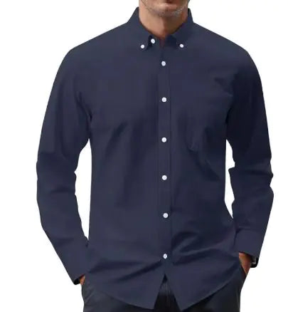 Men's Solid Color Oxford Long Sleeve Button-Up Shirt