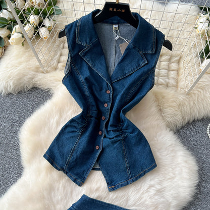 Pleated Waist Blazer & High-Waisted Midi Skirt Set