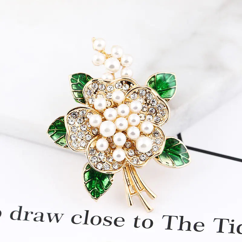 Creative Oil Drop Diamond Flower Pearl Brooch for Women