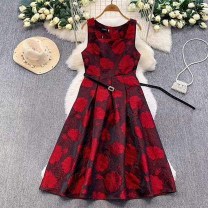 Jacquard Square-Neck Sleeveless Dress