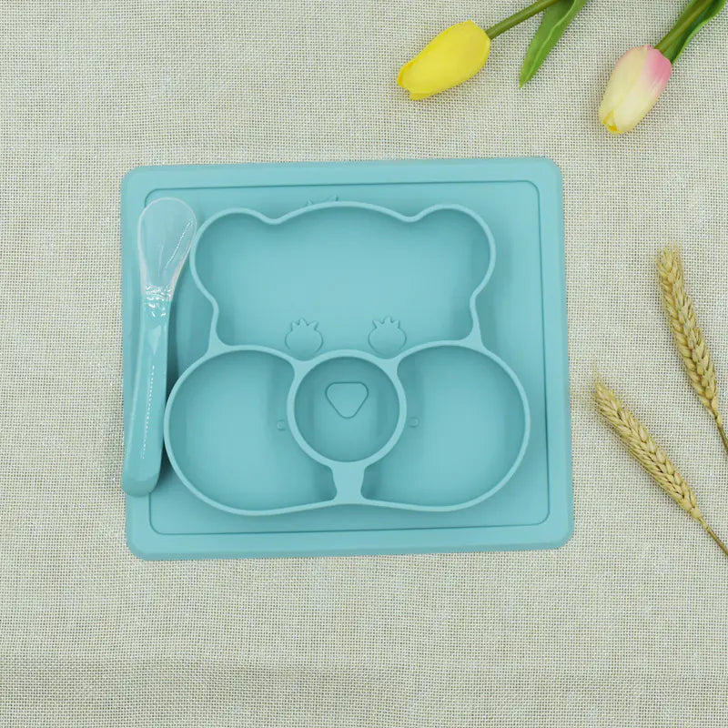 Silicone Kids Dinner Plate with Sucker Cartoon Design