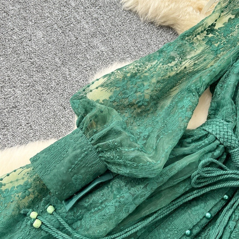 V-neck Single Breasted Long Skirt
