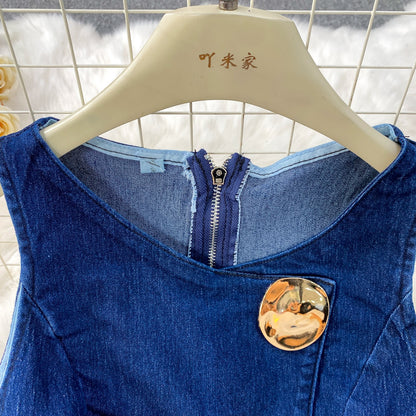 Denim Vest and Wide Leg Pants Set