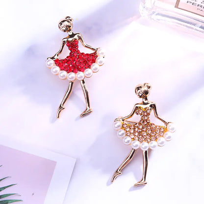Fashion Alloy Dancing Girl Rhinestone Brooch Pin