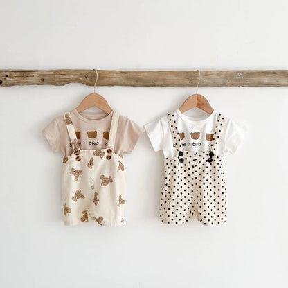 Baby Toddler Bear Print Suspender Pants