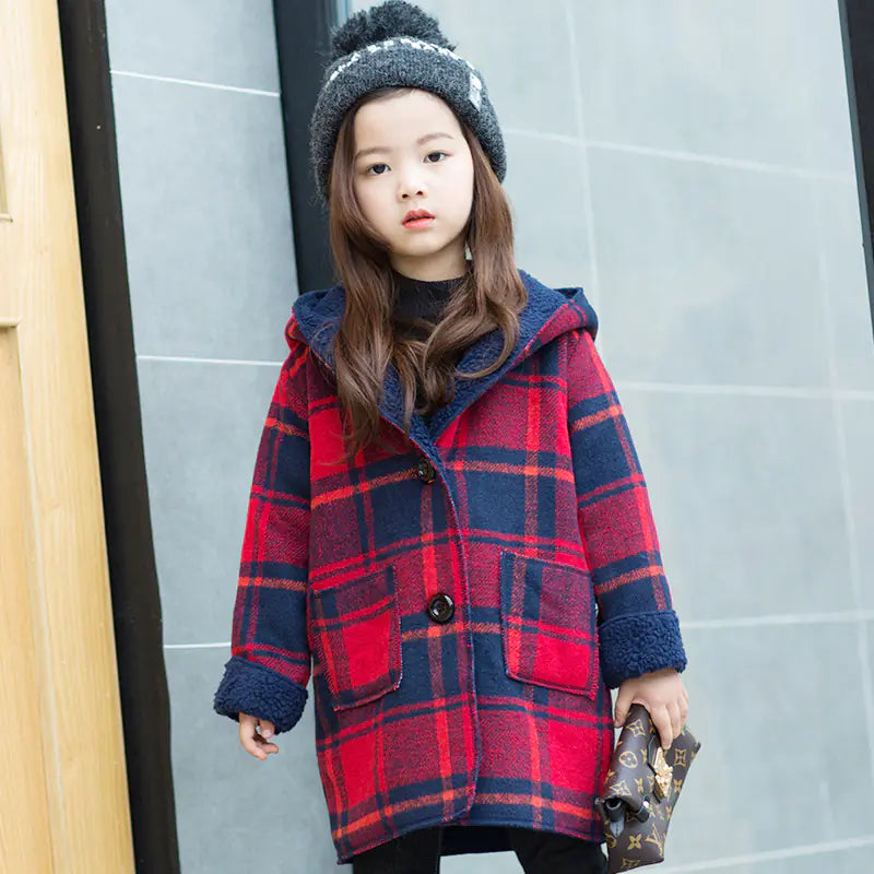 Winter New Girls' Plaid Lamb Wool Coat for Kids