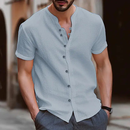 Men's Casual Retro Button-Up Short-Sleeve Shirt