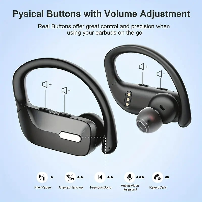 Wireless Sports Earbuds with Earhooks and Microphone