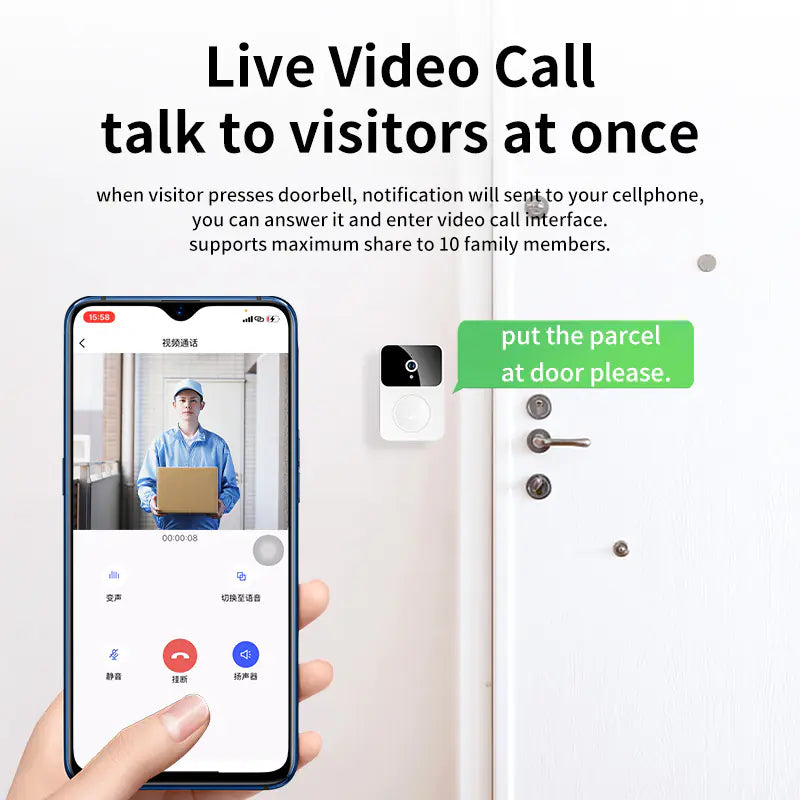 X9 Smart Wireless Visual Doorbell with Rechargeable Battery