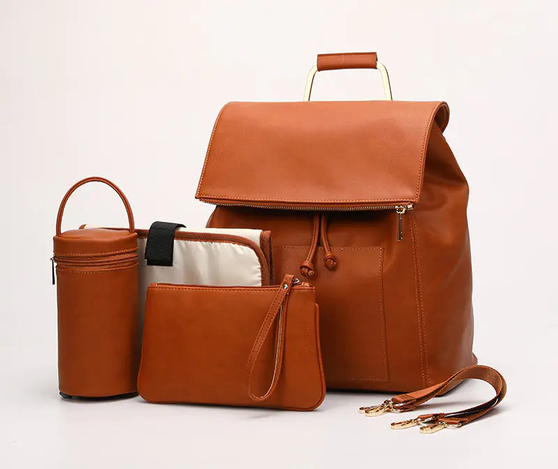 Stylish PU Baby Diaper Backpack with Insulated Bag