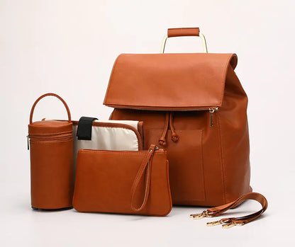 Stylish PU Baby Diaper Backpack with Insulated Bag