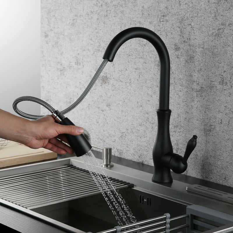 All Copper Rotatable Pull-Out Kitchen Faucet