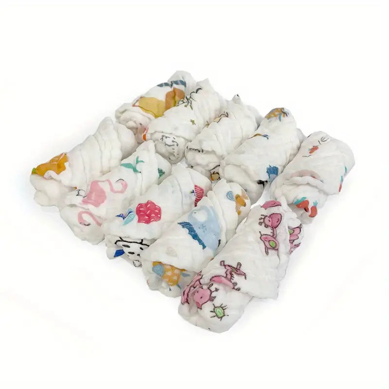 5pcs Muslin Baby Towels - Soft Cotton Burp Cloths 11x11 In