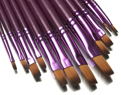 12 Purple Round Oil Paint Brushes & Watercolor Set