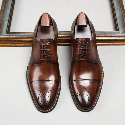 Three Head Carved Leather Wedding Shoes for Groom