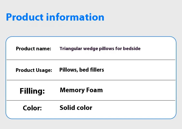 Bedside Triangle Wedge With Pocket Bed Seam Filled Sponge Right Angle Pillow