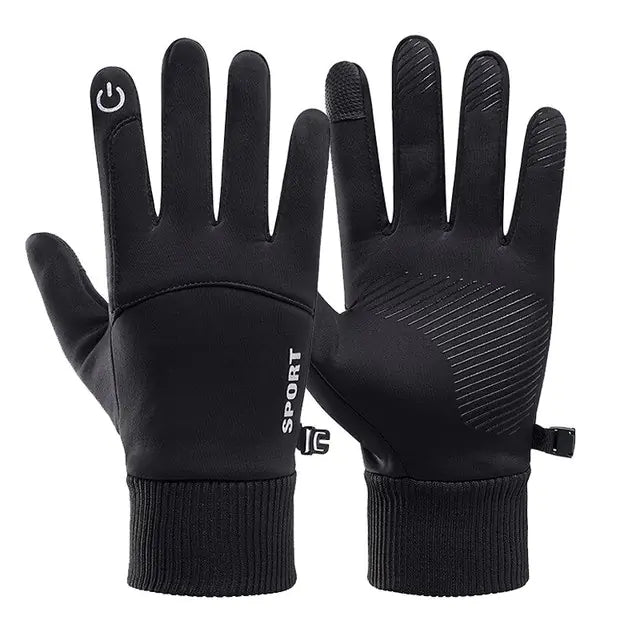 Black Waterproof Fleece Winter Gloves for Sports