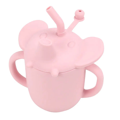 Silicone Infant Straw Water Cup with Handle (Double Mouth)