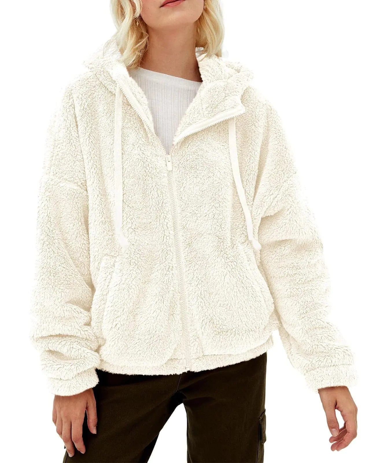 Casual Hooded Loose Zip Plush Pocket Sweatshirt