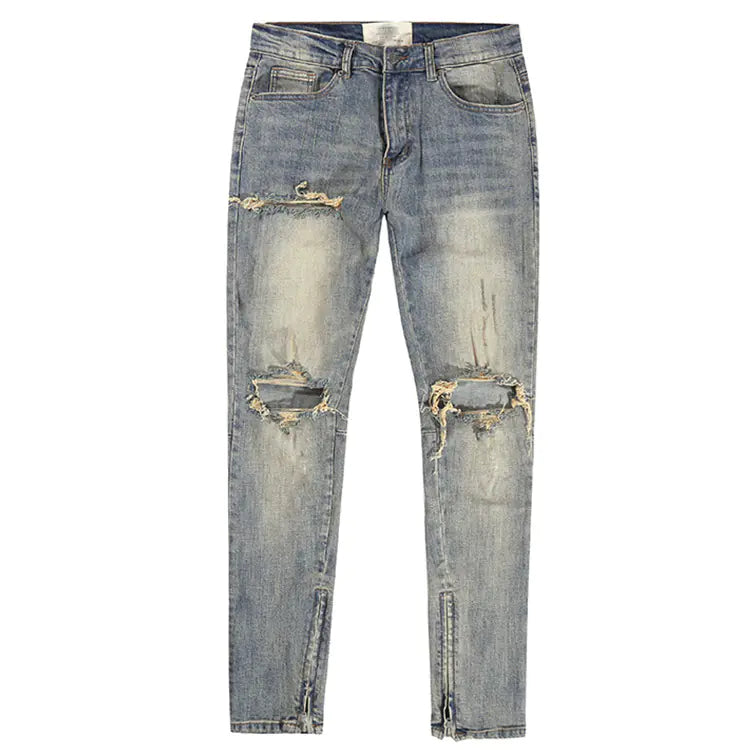 Ripped High-Street Skinny Jeans with Vintage Wash