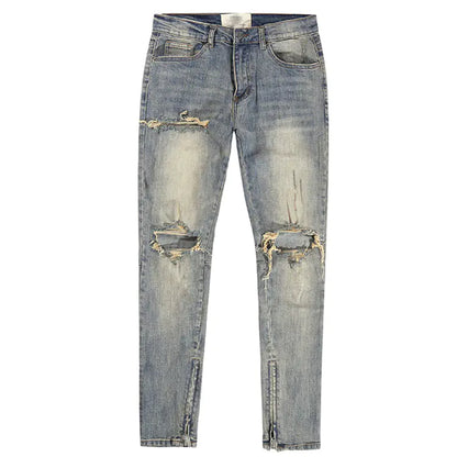 Ripped High-Street Skinny Jeans with Vintage Wash