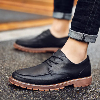 Men's Lace-Up Leather Loafers with Hidden Height Boost