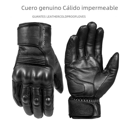 Winter Thickened Leather Motorcycle Riding Gloves
