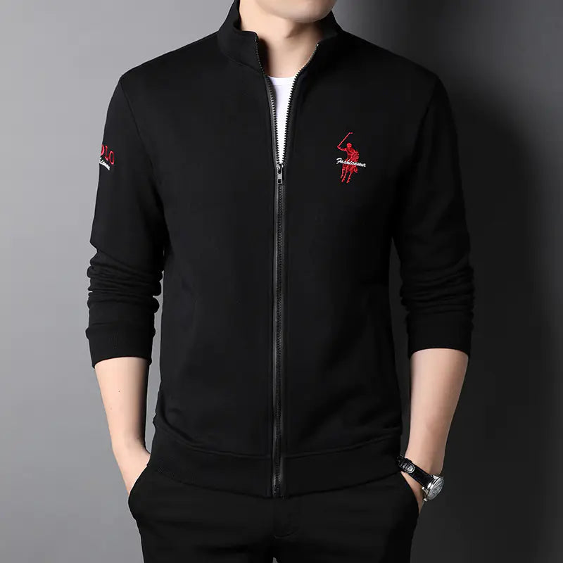 Men's Casual Embroidered Zip Jacket in Cotton