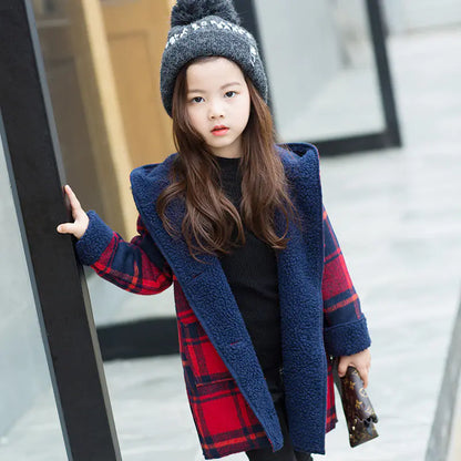 Winter New Girls' Plaid Lamb Wool Coat for Kids