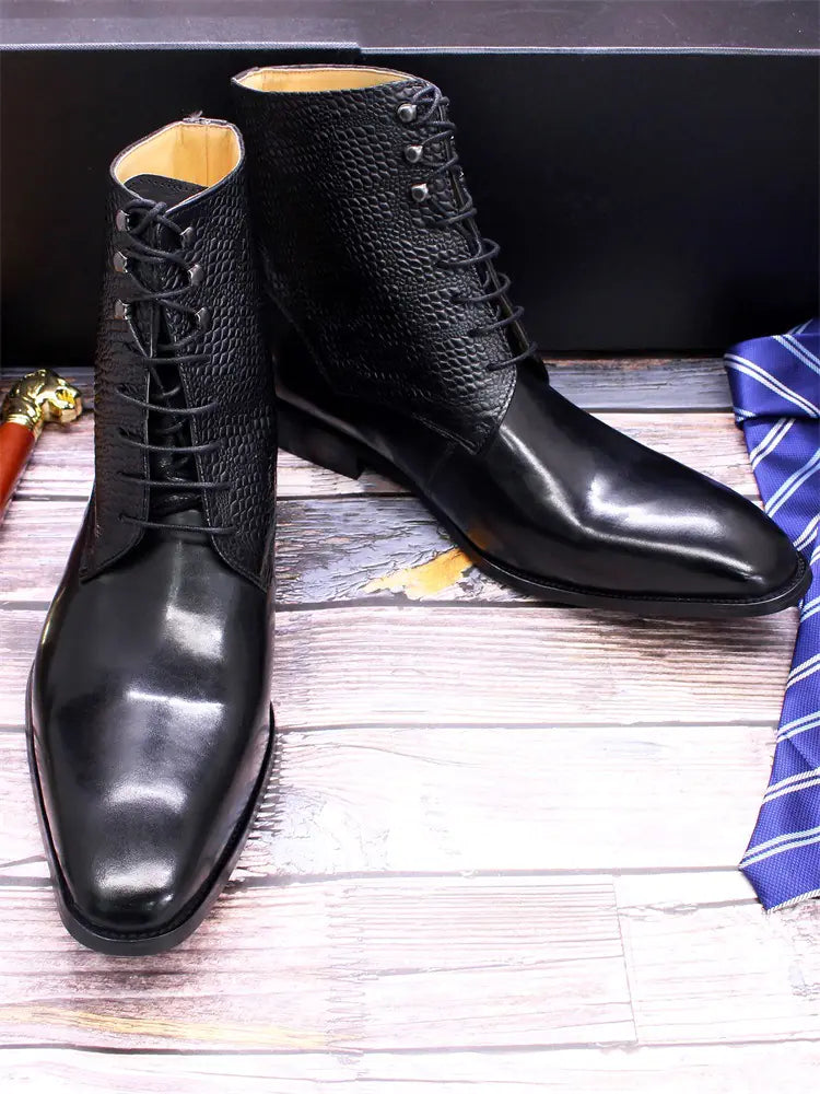 Men's High-Top Leather Embossed Business Boots