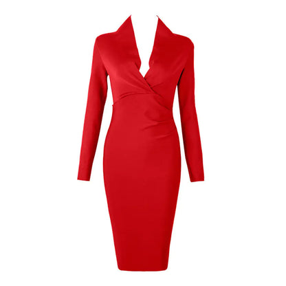 V-neck Tight Wrap Dress for Party and Auto Show Host