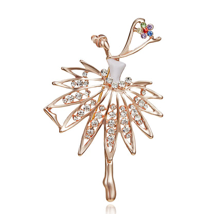 Fashionable Dancing Girl Brooch with Pearl and Rhinestones